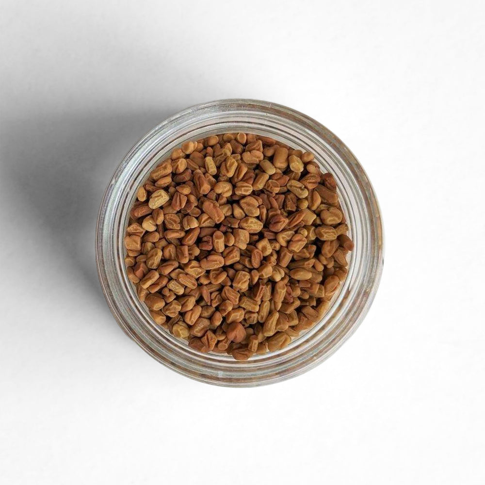 Top-down view of Fenugreek, a sweet and earthy spice with a distinct aroma of maple syrup.