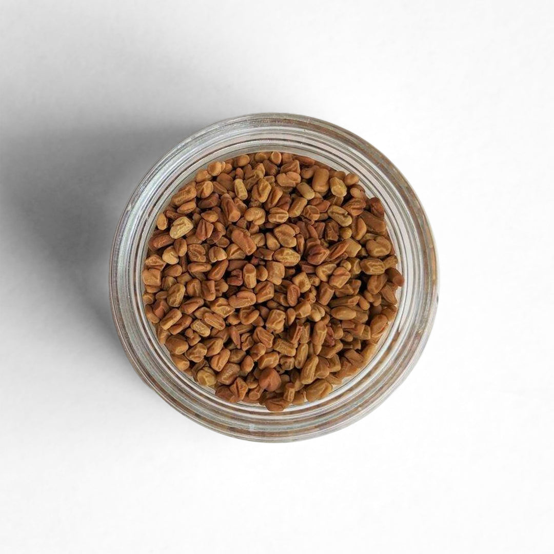 Top-down view of Fenugreek, a sweet and earthy spice with a distinct aroma of maple syrup.
