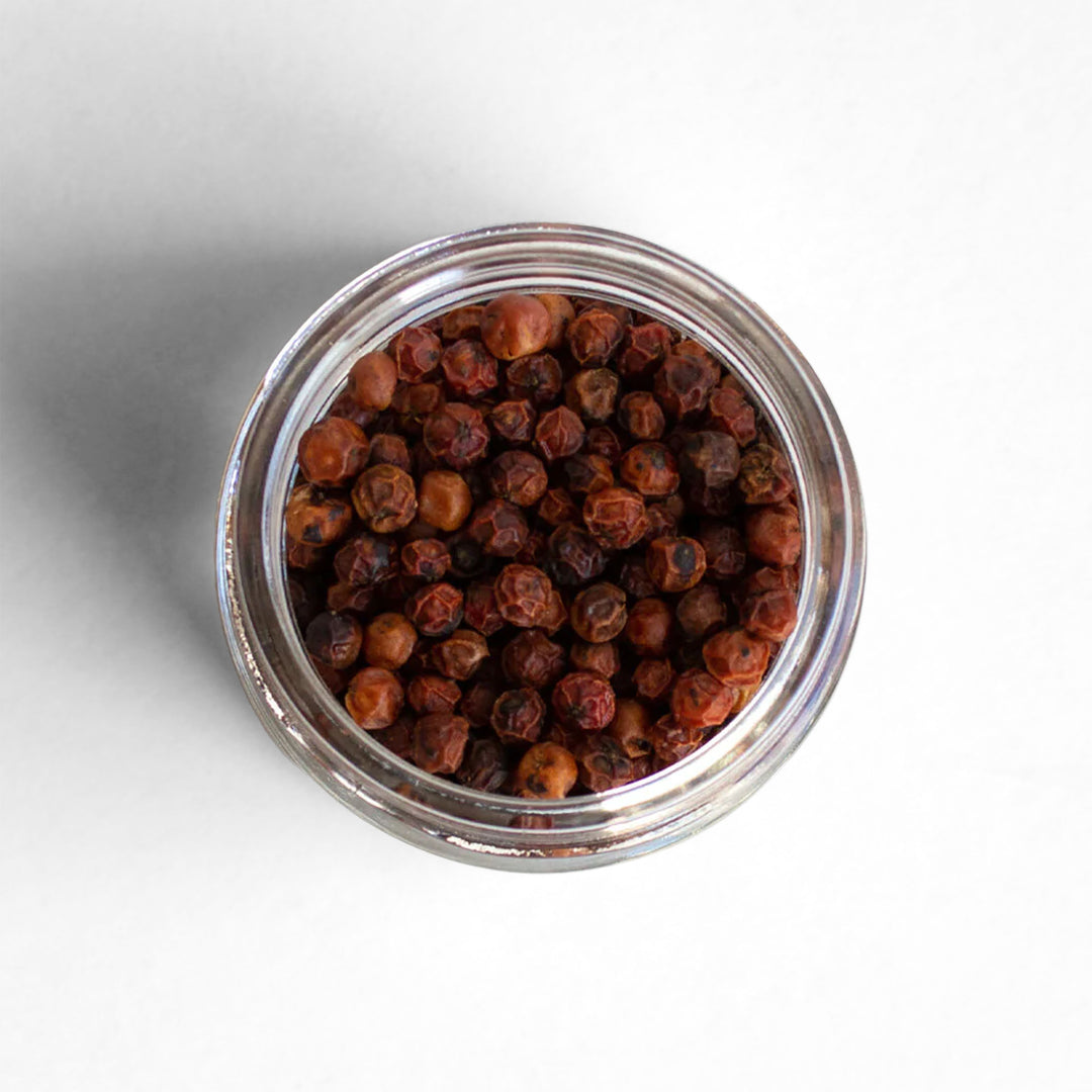 Top-down view of Kampot Red Peppercorns
