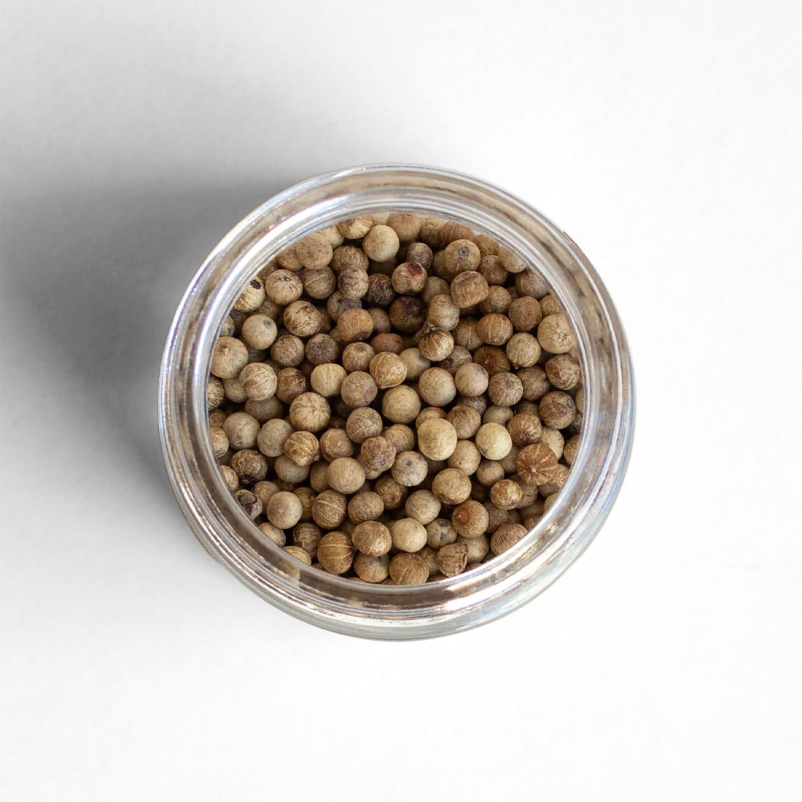 Top-down view of Kampot White Peppercorns