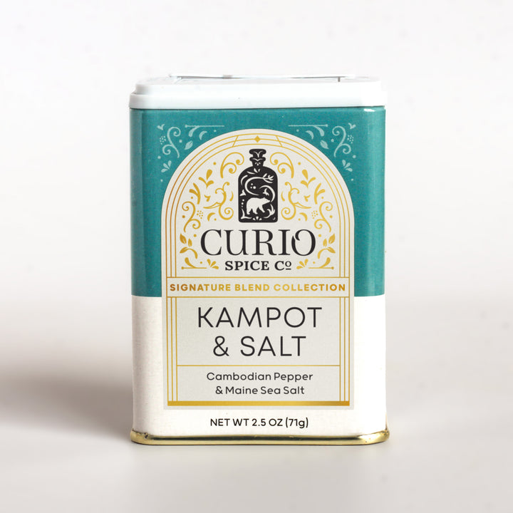 Curio Spice Co. Signature Blend Kampot & Salt in a tin.