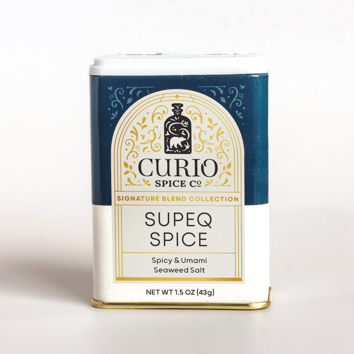 Curio Spice Co. Signature Blend Collection aluminum tin with the Supeq Spice label.