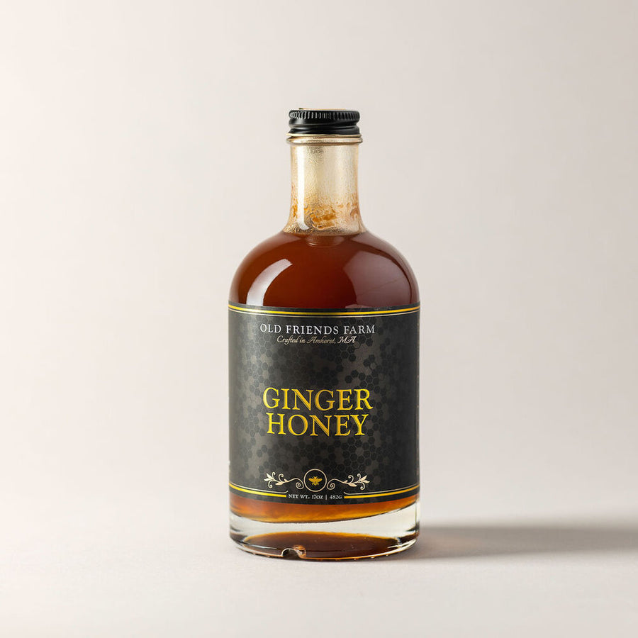 Bottle of Ginger Honey from Old Friends Farm in Amherst, MA.