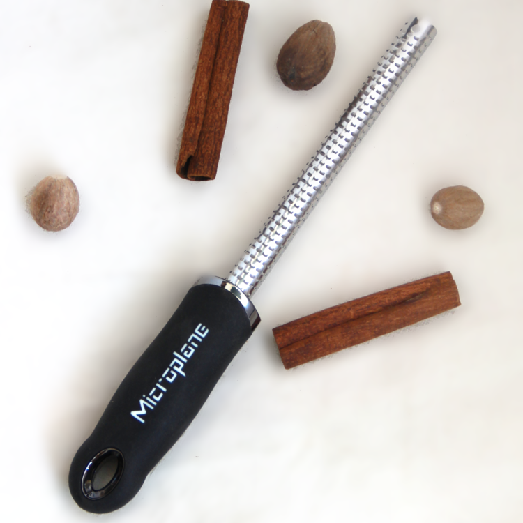 Microplane spice grater for nutmeg, nuts, or chocolate.